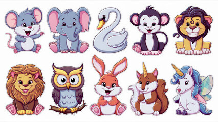 Fototapeta premium A collection of adorable cartoon animal stickers