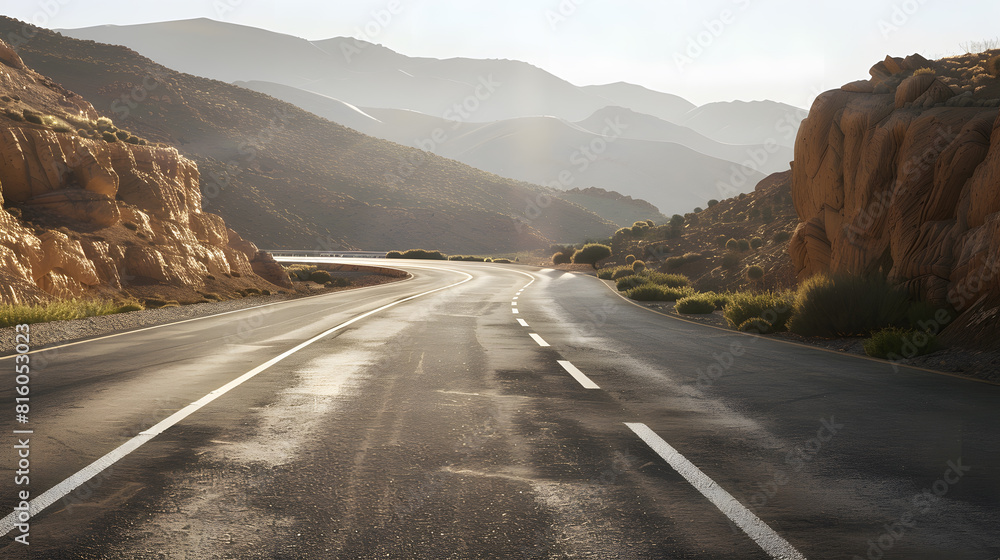 Poster landscape of empty highway on mountain in morocco : generative ai