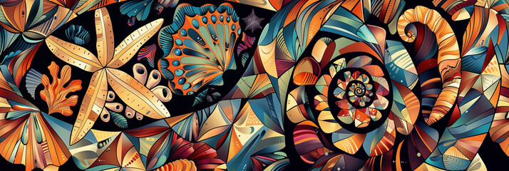 Vibrant and intricate abstract banner. Panoramic web header. Wide screen wallpaper