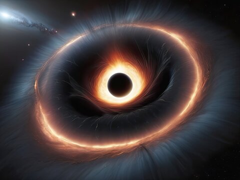 Stellar Maelstrom: A Black Hole's Glowing Disk Devours Matter in the Cosmic Void