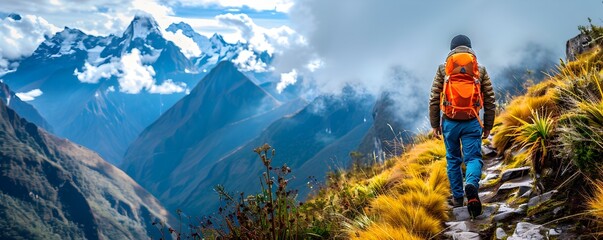 Trekking the Andes Mountain Trail with Breathtaking Views of the Majestic Snow Capped Peaks During a Hiking Adventure in the Wilderness