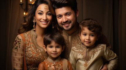 Indian family setting together in fashionable wear