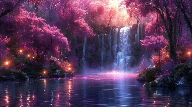 waterfall in the flower forest