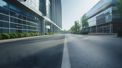 Empty Road with modern business office building : Generative AI