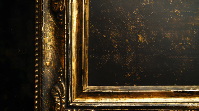 Antique wooden photo frame with guilded pattern isolated border : Generative AI