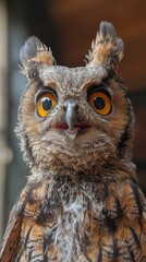 Naklejka premium Owl headshot with closeup of face created by ai