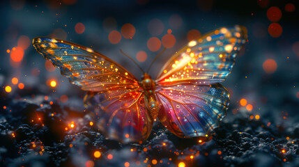 Fantastic glowing butterfly, macro