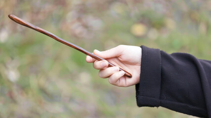 Magic wand in sorcerer's hand