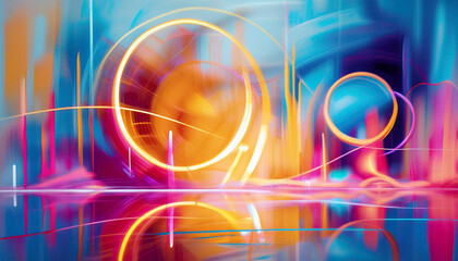 Abstract colorful background, circles, lines, for technology AI generated using and based solely on the original structure and style of an award-winning ICM photo that Christy Mandeville captured)