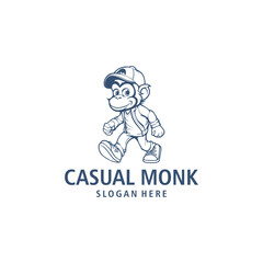 Casual monkey, mascot logo vector illustration