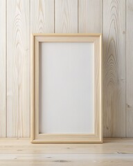 Blank picture frame on wooden background. Mock up.