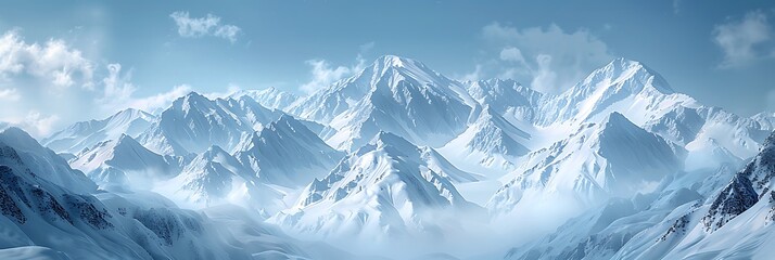 mountains covered with snow against a blue sky realistic nature and landscape
