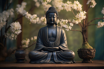 Black Buddha statue in meditating pose