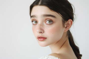 Naklejka premium A woman with green eyes and a greenish tint to her skin