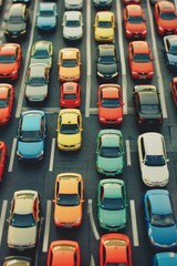 Obraz premium Aerial view of cars in the parking lot. Cars in the parking lot.