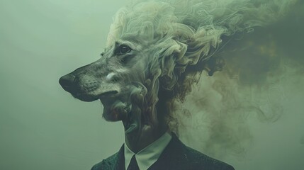 A man with a dog's head and a tie