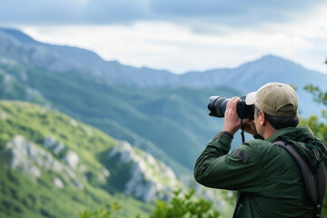 A photographer taking a landscape photo