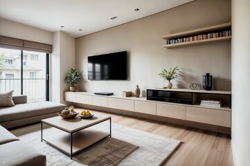 Fototapeta premium Minimalist living room - Generative AI