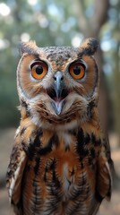 Naklejka premium Owl headshot with closeup of face created by ai