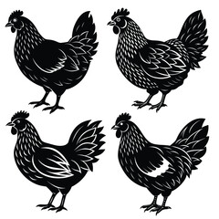 Hen Silhouette Vector art Set