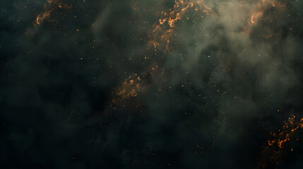 Fototapeta premium Dark background with smoke clouds, fumes, fire particles after explosion or natural disaster. Abstract banner for military operations, catastrophes, war games, ads with copy space. Battlefield attack.