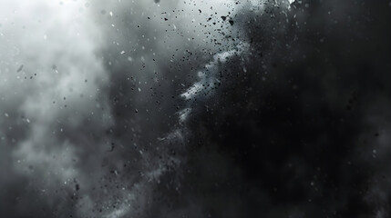 Obraz premium Background with black smoke clouds, fumes after explosion or natural disaster. Abstract banner for military operations, catastrophes, war games, ads with copy space. Battlefield in attack.