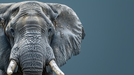  A tight shot of an elephant's tusks against a backdrop of a clear blue sky
