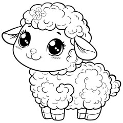 sheep cartoon page, sweet and cute, coloring page, isolate
