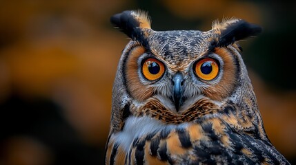 Obraz premium Owl headshot with closeup of face created by ai