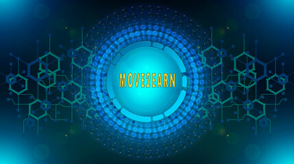 Illustration saying Move2Earn which is a Web 3.0 concept to combine fitness wearables, sports and earning crypto money by doing sports.