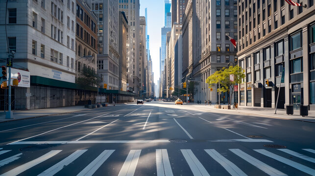 Fototapeta Empty streets with no people at the intersection of 23rd and 5th Avenue in Manhattan New York City : Generative AI