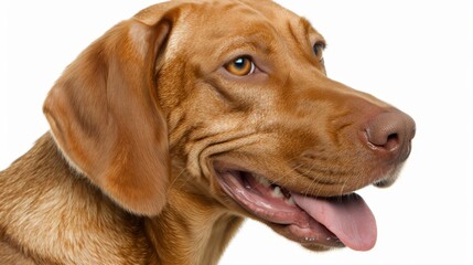  A close-up of a dog's face with its tongue out