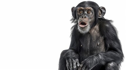 Close-up of a monkey on white background, showing surprised expression and raised hands
