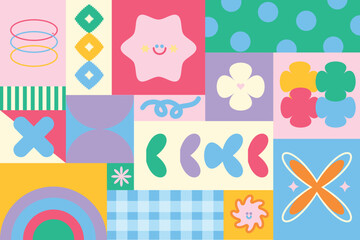 Colorful patch graphic elements, Geometric shapes, Abstract vectors, Flower, Contemporary Figure.