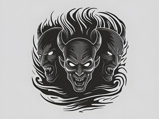 Obraz premium Haunting monochrome artwork with sinister demon shadows emerging.