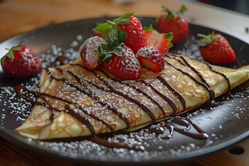 Plate with strawberries, chocolate sauce, and giraffe