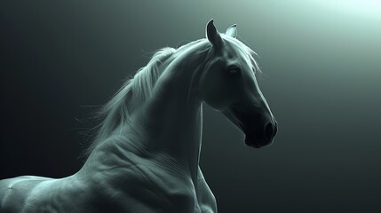  A monochrome image of a horse's head and neck, lit by light filtering through its mane