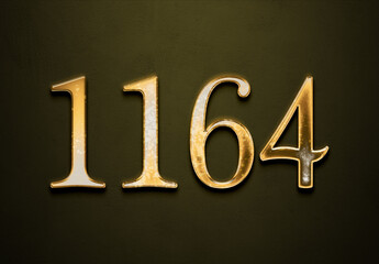 Old gold effect of 1164 number with 3D glossy style Mockup.