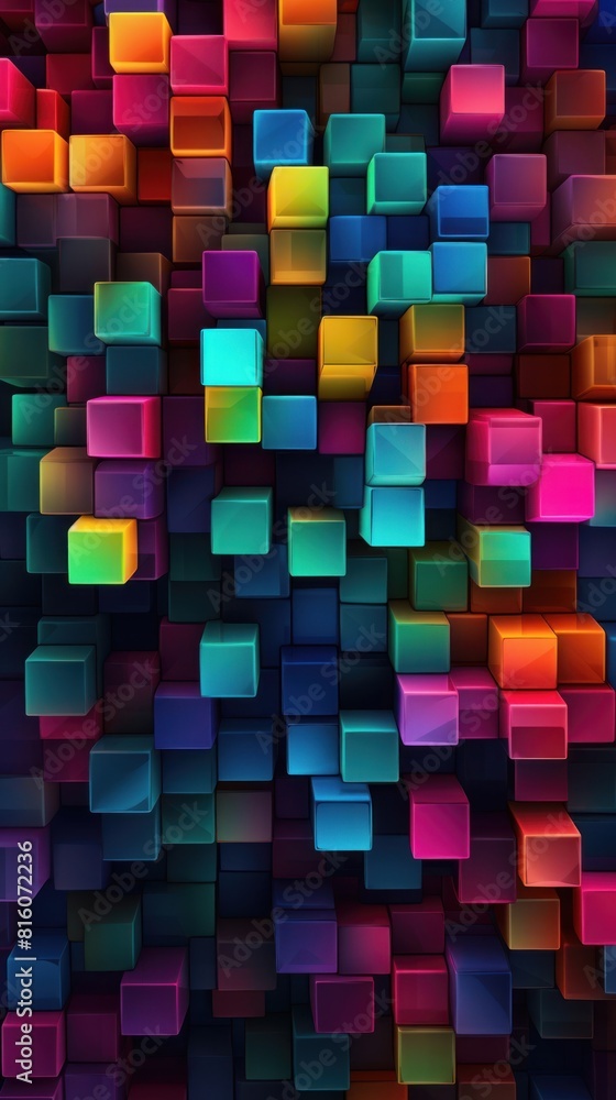 Aufkleber a vibrant 3d abstract background featuring multicolored cubes in various sizes. perfect for digital 