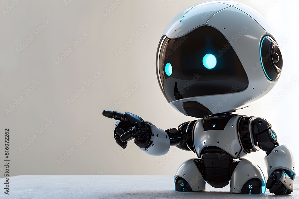 Poster a robot pointing at an object on the table