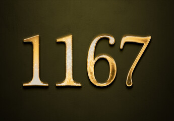 Old gold effect of 1167 number with 3D glossy style Mockup.