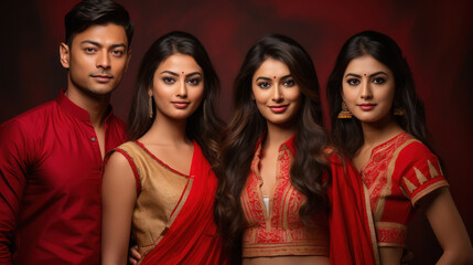 Obraz premium Indian male and female group in traditional wear.