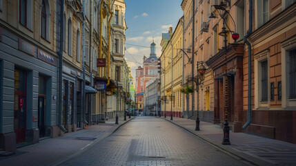 Russia Moscow Nikolskaya street  summer 2017  Early morning in Moscow Morning in the city empty streets : Generative AI