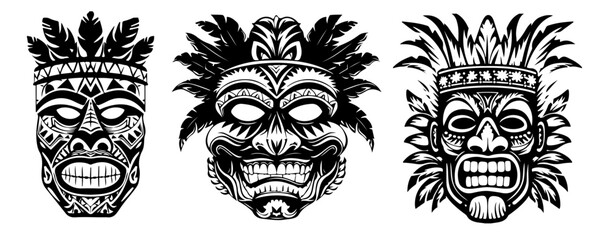 set of different hawaiian masks