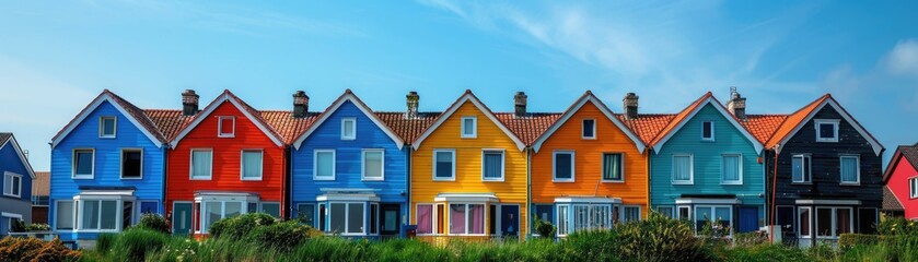 Many colorful house facade.