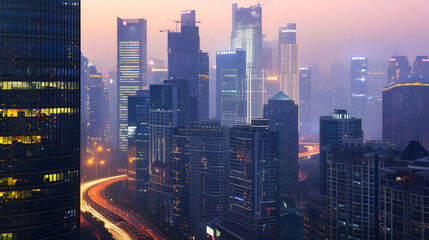 Obraz premium Highway and financial center office building in Chongqing China : Generative AI