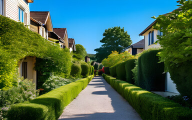 Obraz premium A row of neatly trimmed bushes lines the perimeter. 