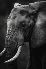 Black and white portrait of an Elephant. World Elephant Day concept, wildlife conservation campaigns and educational materials.