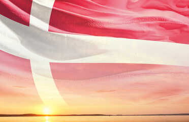 Denmark national flag waving in the sky.