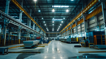 Interior of big industrial factory inside Metalworking plant heavy industry : Generative AI